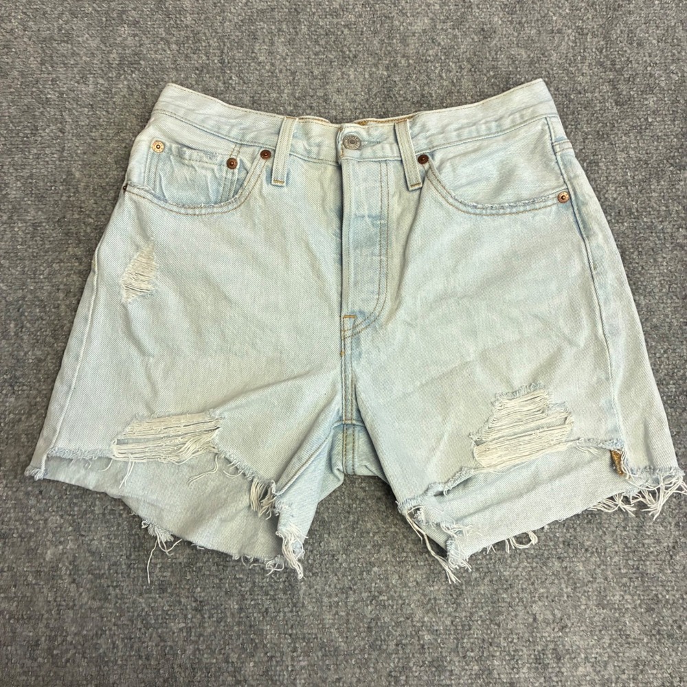 Levis 501 Shorts Womens 27 Light Blue Distressed Cut Off Vintage Denim